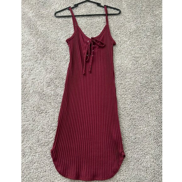 Luna Chix Burgundy Fitted Mini Dress Size Medium Tie Front Cotton Blend - Picture 1 of 7